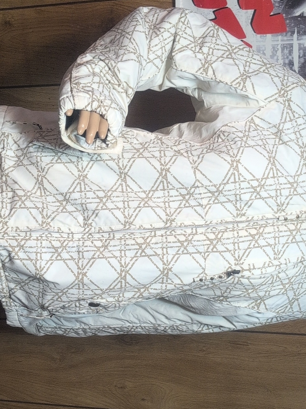 Roxy White Puffer Jacket with Tan Geometric Print